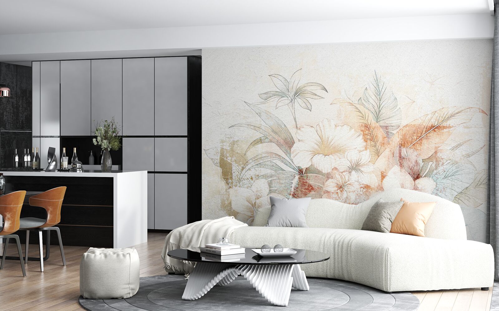 Fototapeta akvarel kvety a listy