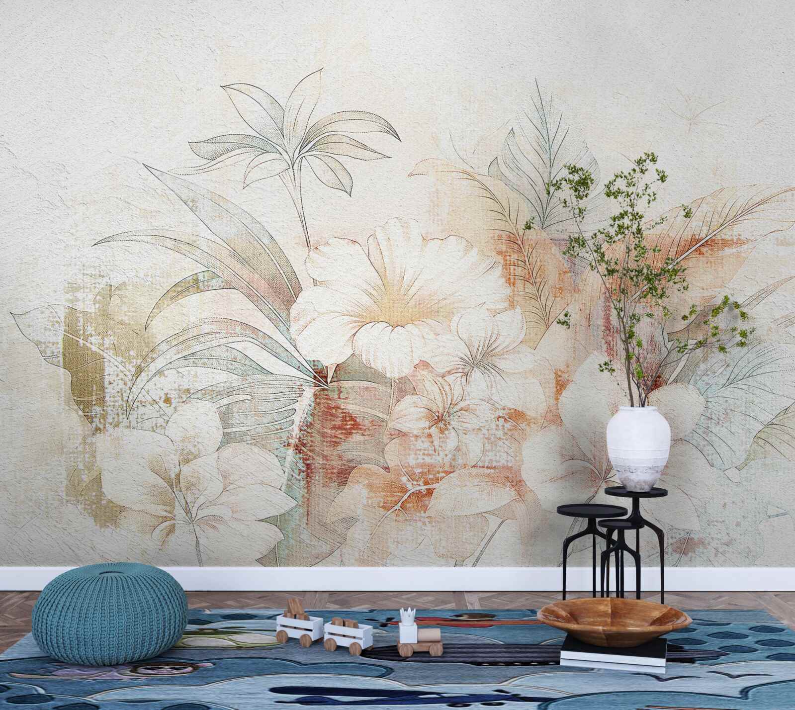 Fototapeta akvarel kvety a listy