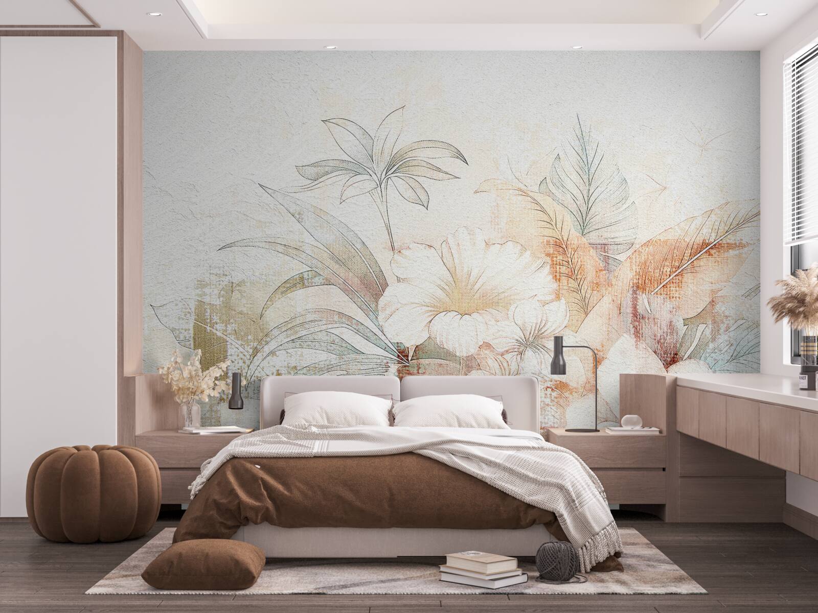 Fototapeta akvarel kvety a listy