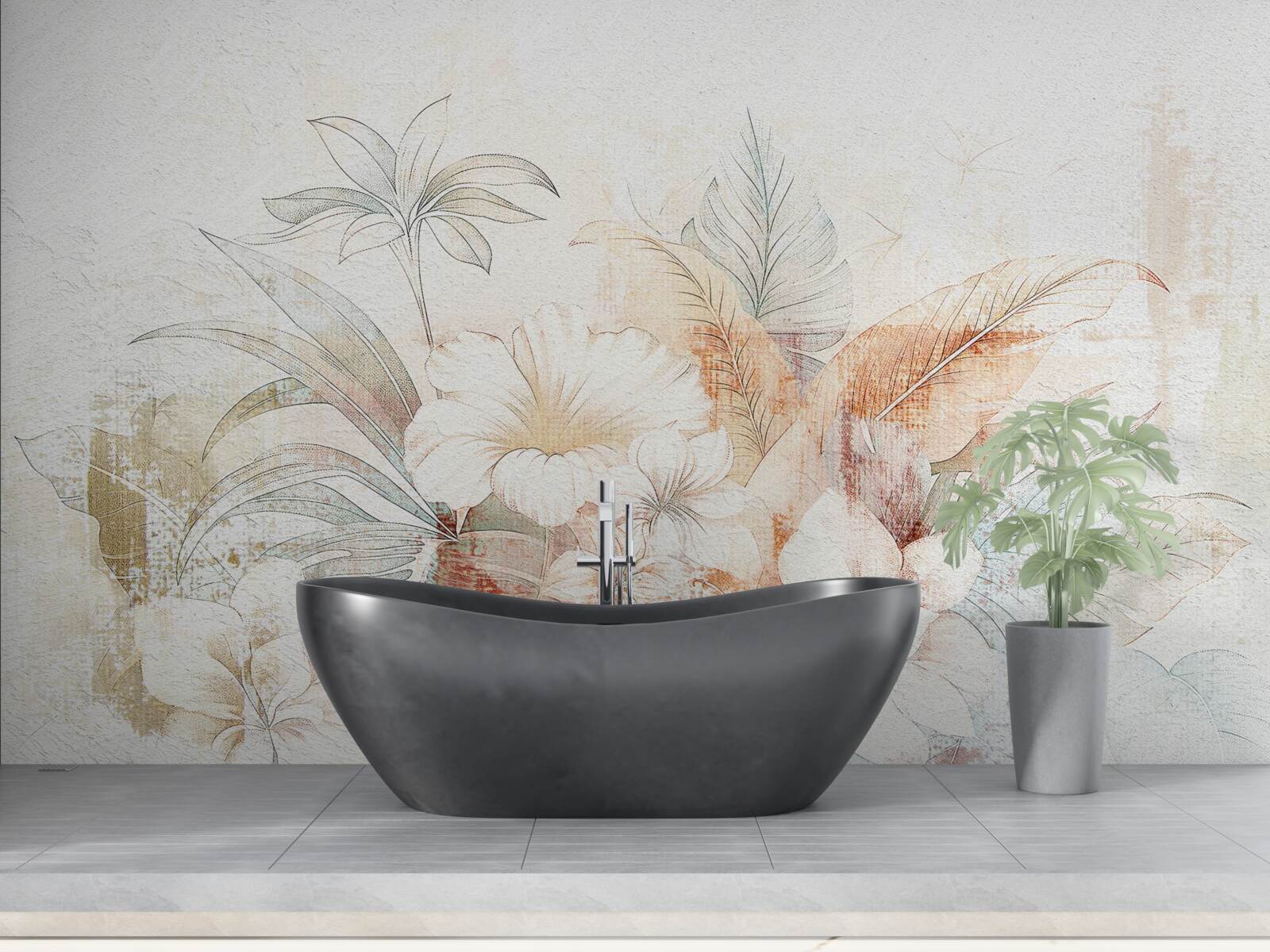 Fototapeta akvarel kvety a listy