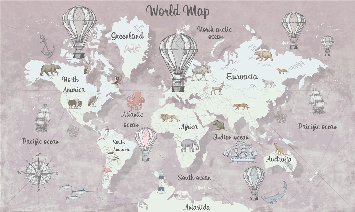 Fototapeta mapa sveta so symbolmi