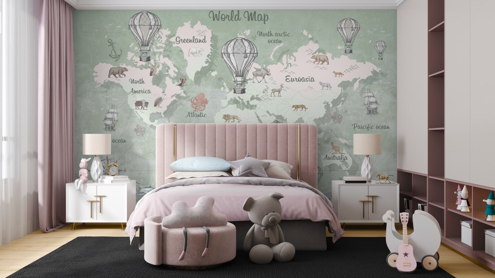 Fototapeta mapa sveta s vyznačenými kontinentmi