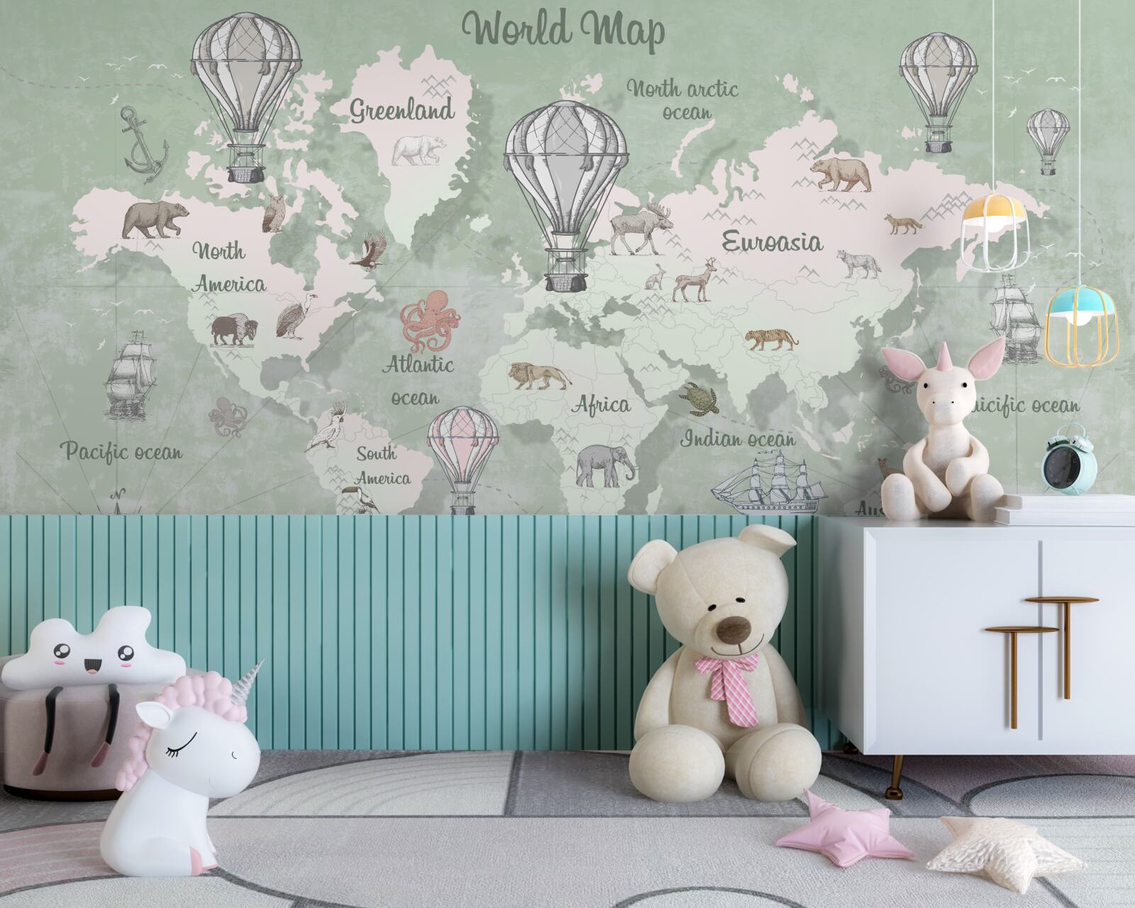 Fototapeta mapa sveta s vyznačenými kontinentmi