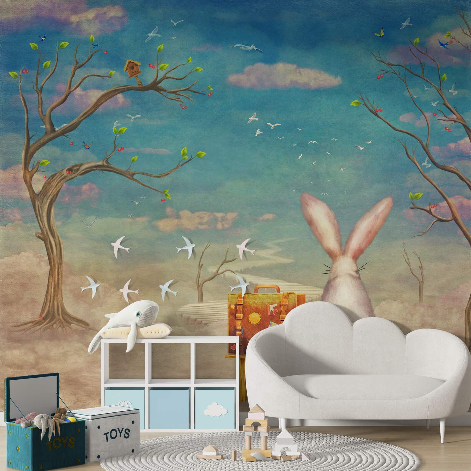 Fototapeta zajačik sedí na lavičke a čaká