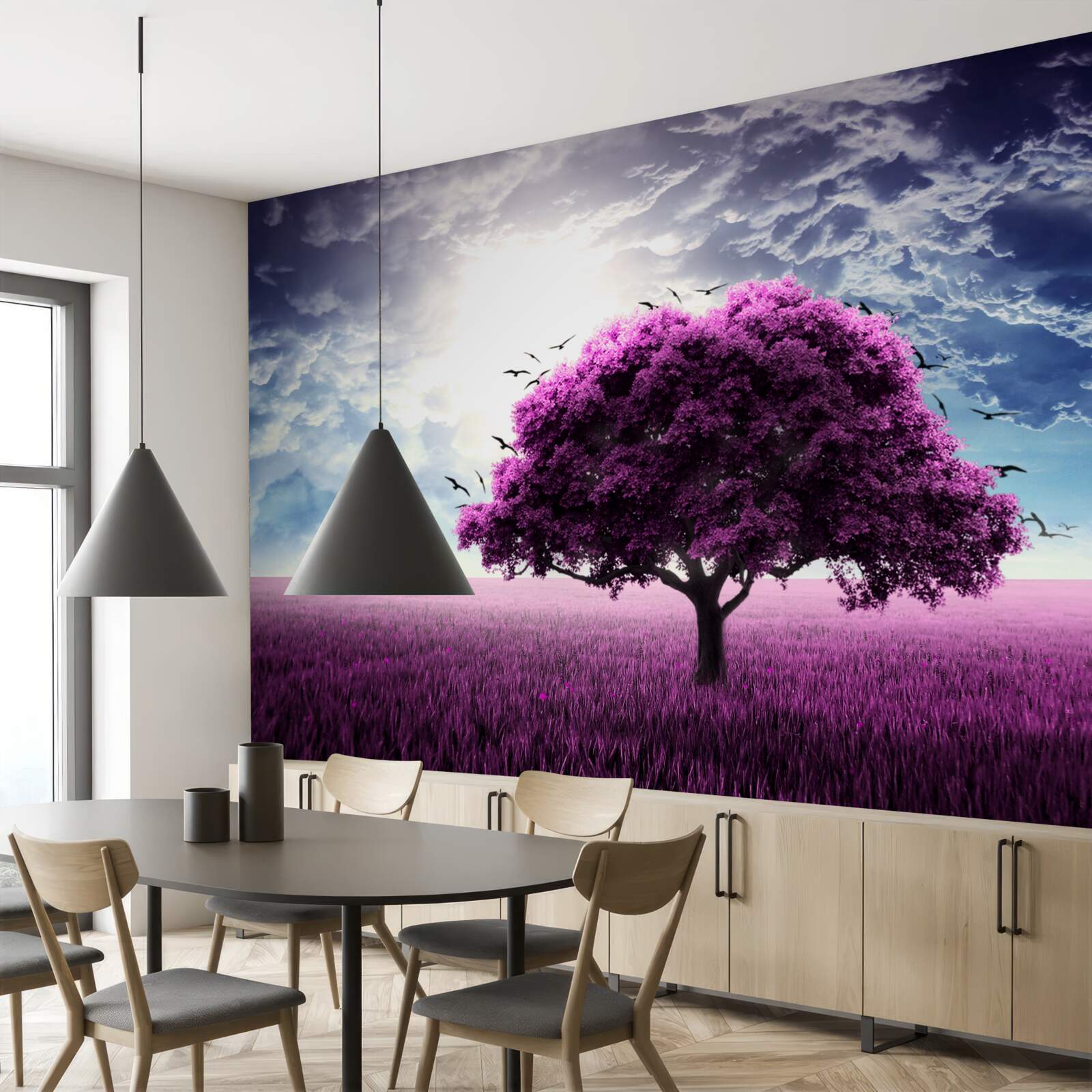 Fototapeta strom s fialovými kvetmi