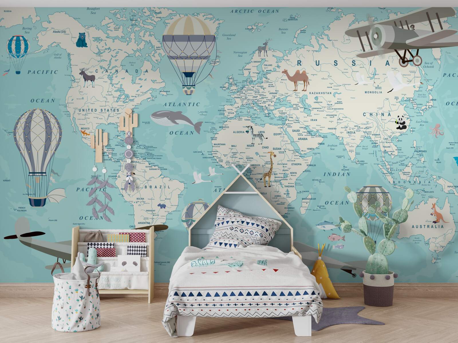 Fototapeta mapa sveta v odtieňoch modrej pre chlapca