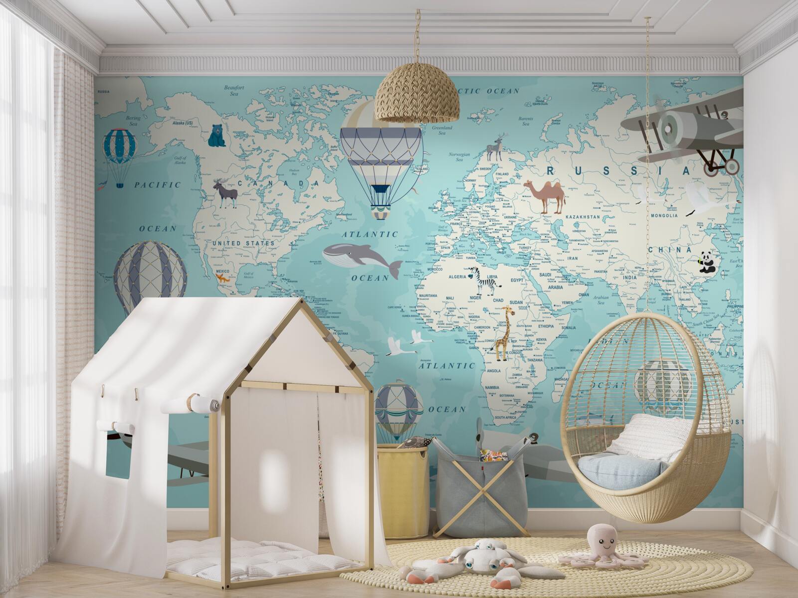 Fototapeta mapa sveta v odtieňoch modrej pre chlapca