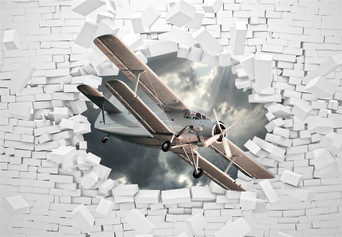 Fototapeta lietadlo prerazí stenu