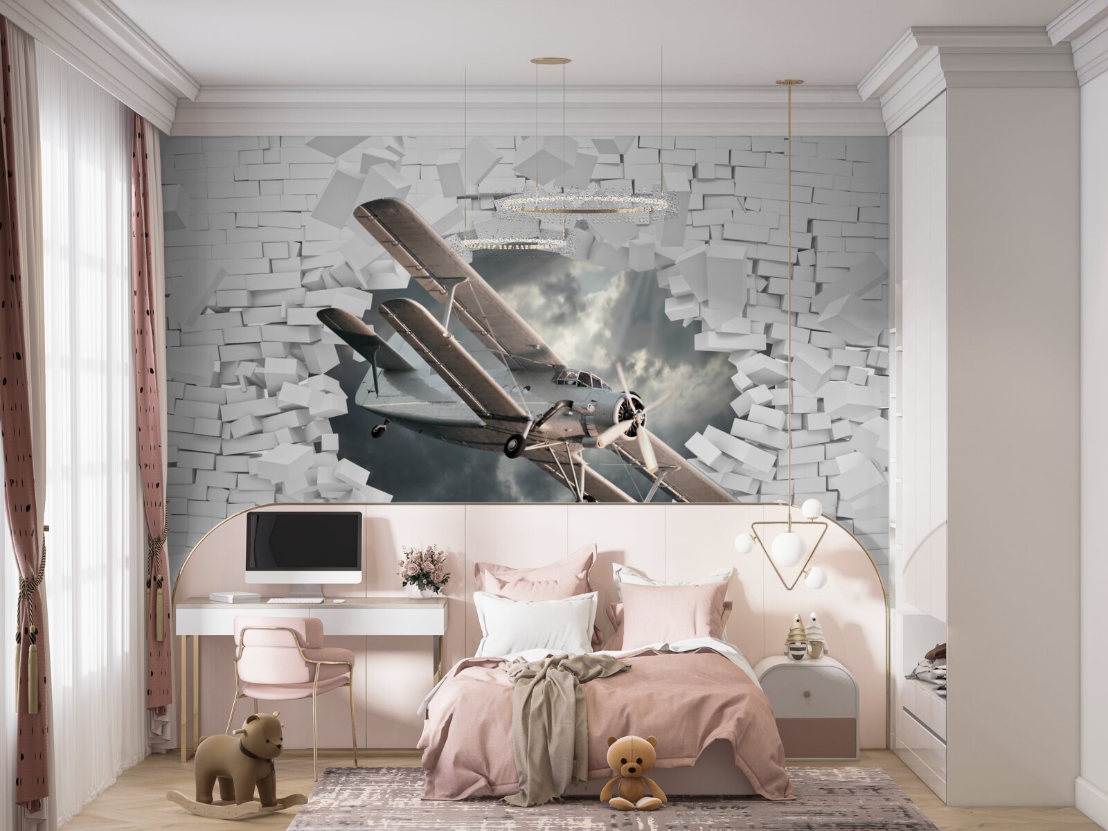 Fototapeta lietadlo prerazí stenu