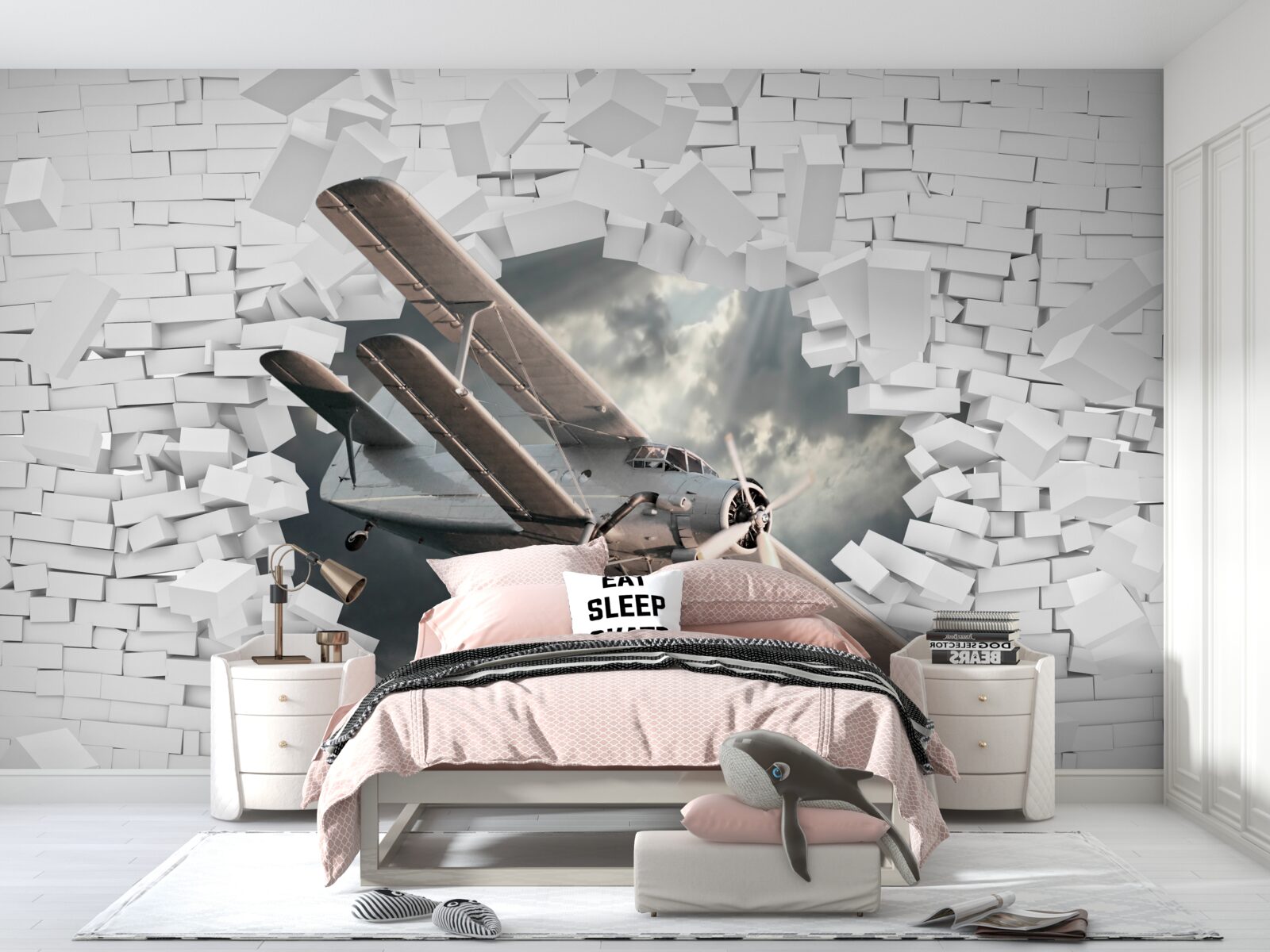 Fototapeta lietadlo prerazí stenu