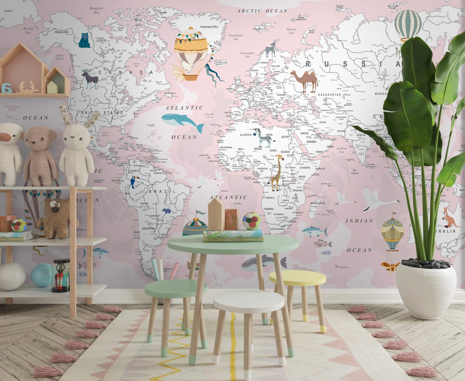 Fototapeta mapa sveta v ružových odtieňoch