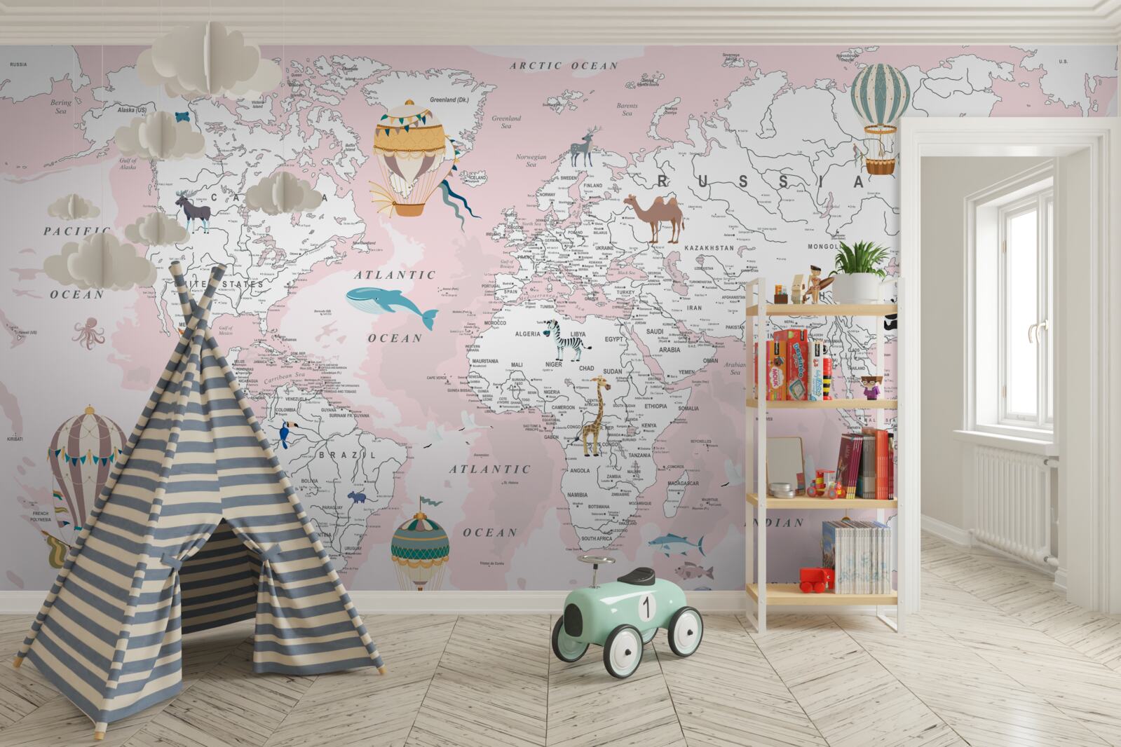 Fototapeta mapa sveta v ružových odtieňoch