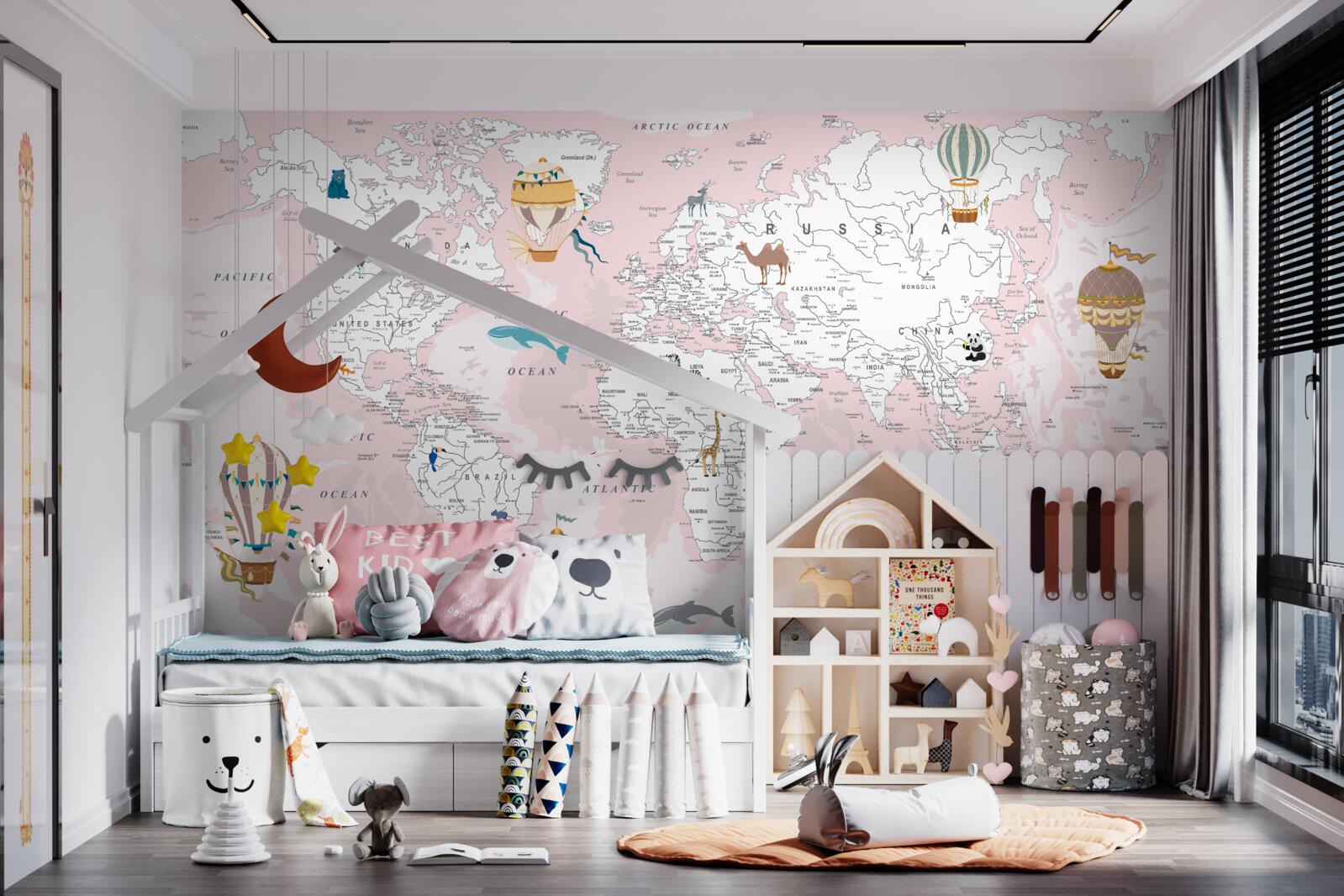 Fototapeta mapa sveta v ružových odtieňoch