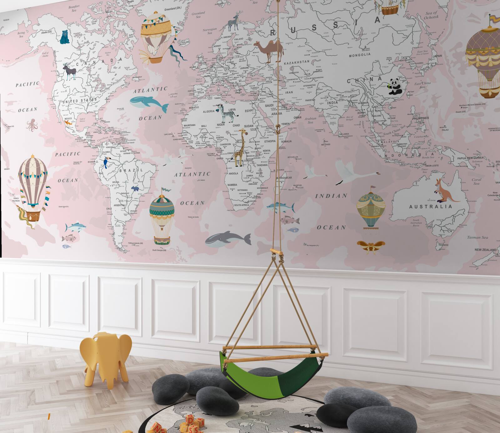 Fototapeta mapa sveta v ružových odtieňoch