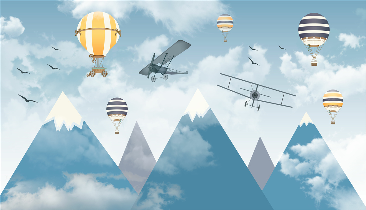 Fototapeta prelet lietadiel a balónov nad pohorím