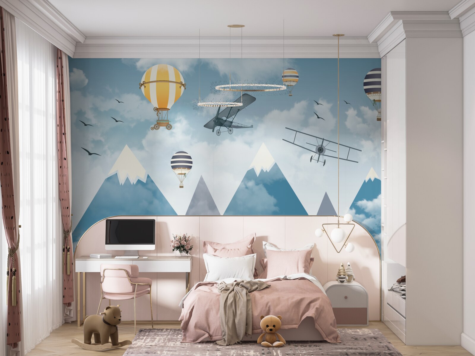 Fototapeta prelet lietadiel a balónov nad pohorím