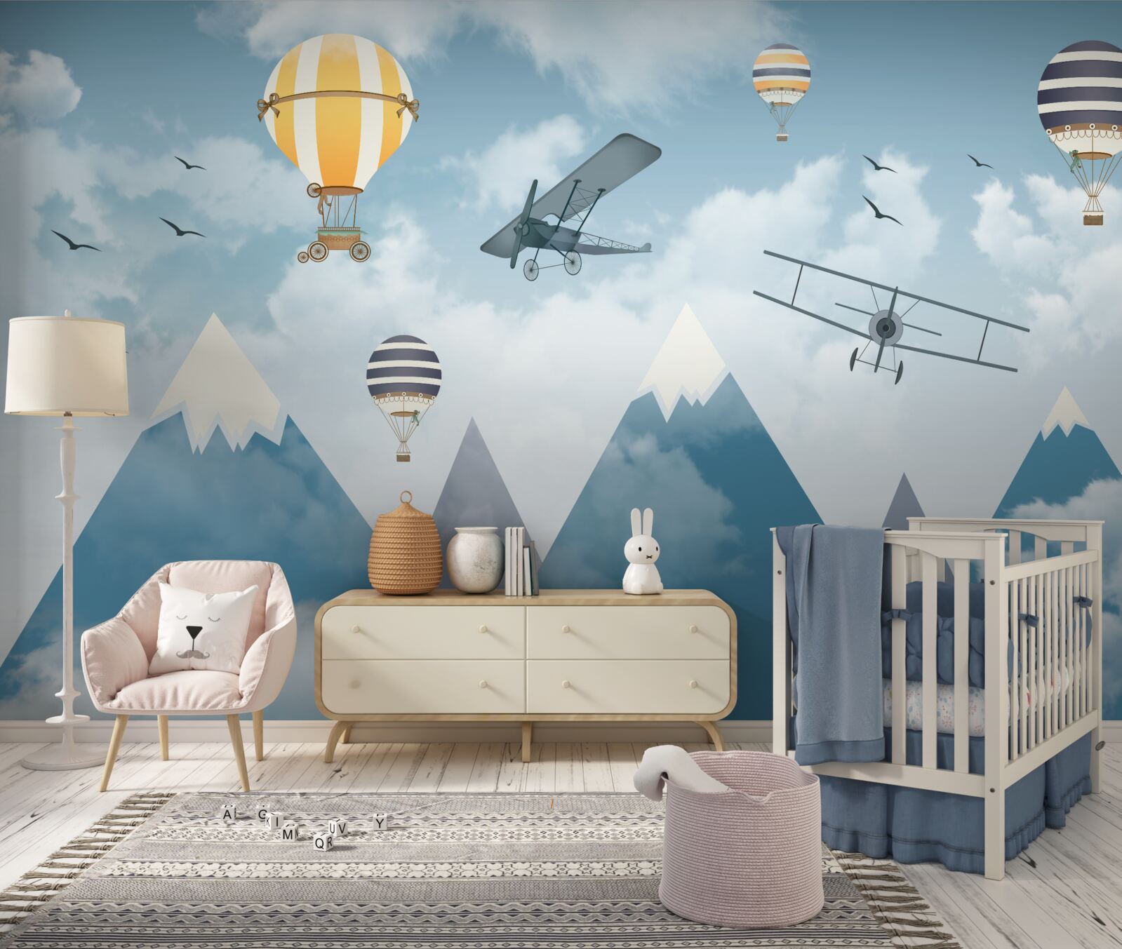 Fototapeta prelet lietadiel a balónov nad pohorím