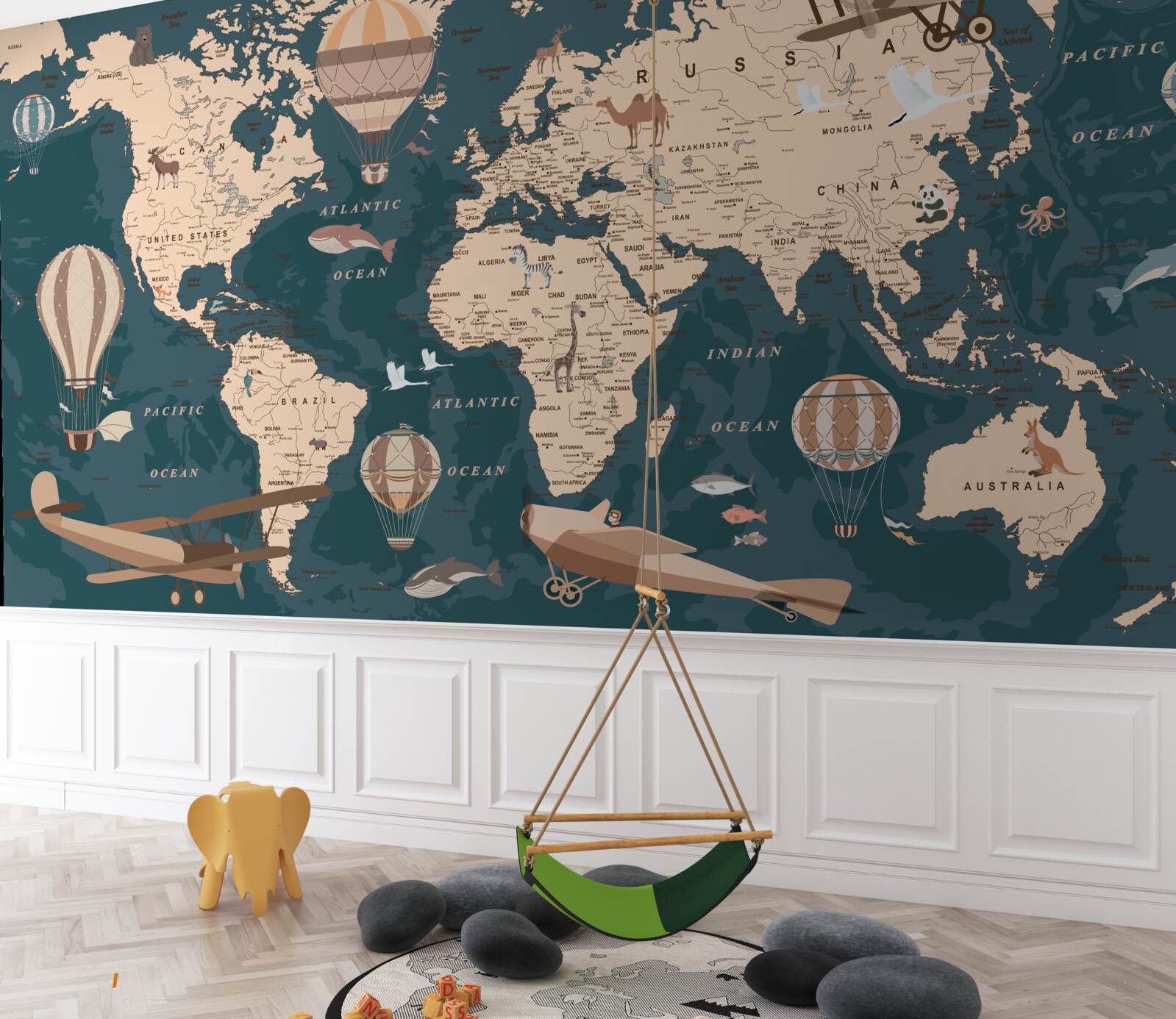 Fototapeta mapa sveta zobrazujúca dopravu a obyvateľov