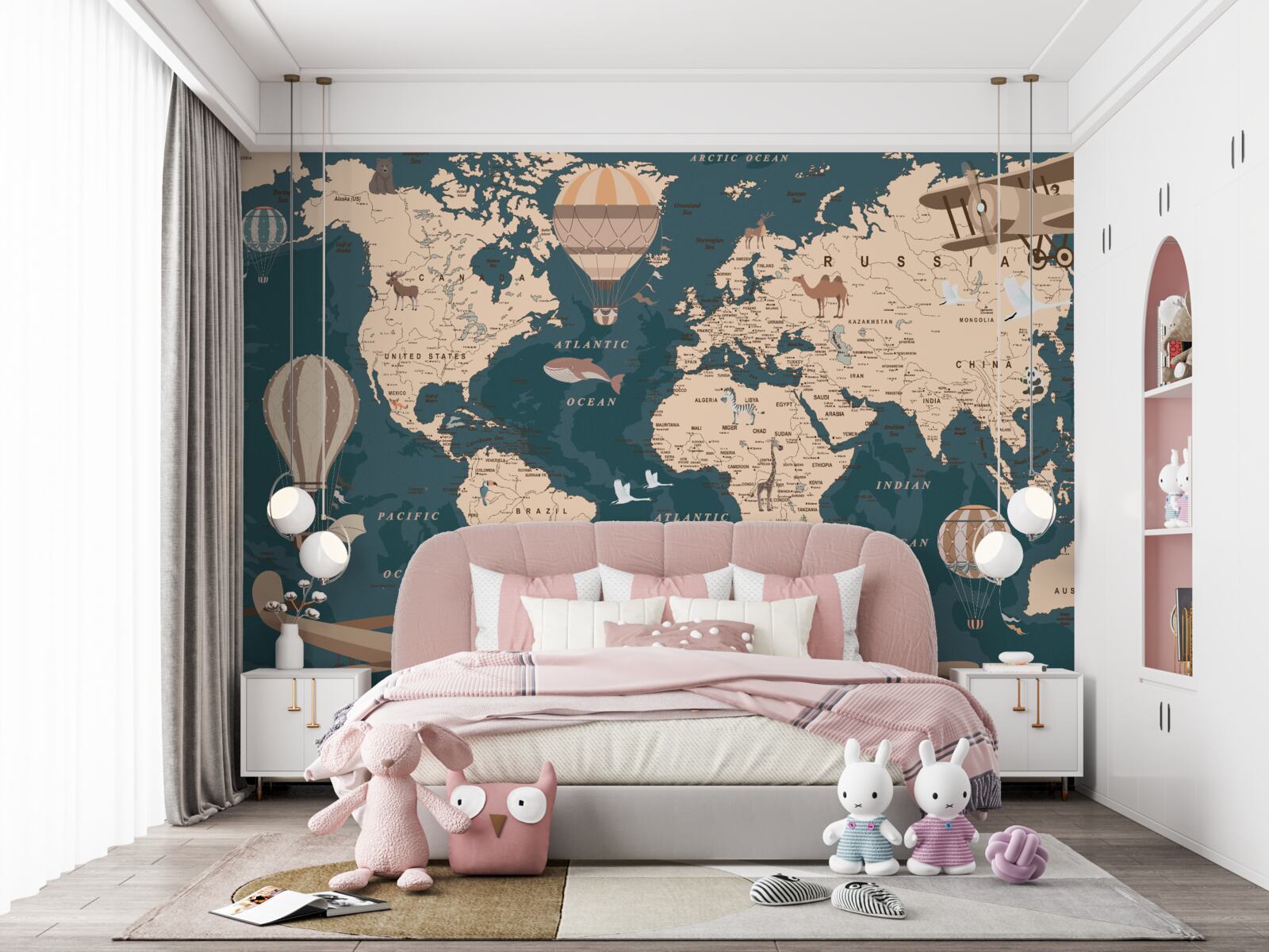 Fototapeta mapa sveta zobrazujúca dopravu a obyvateľov