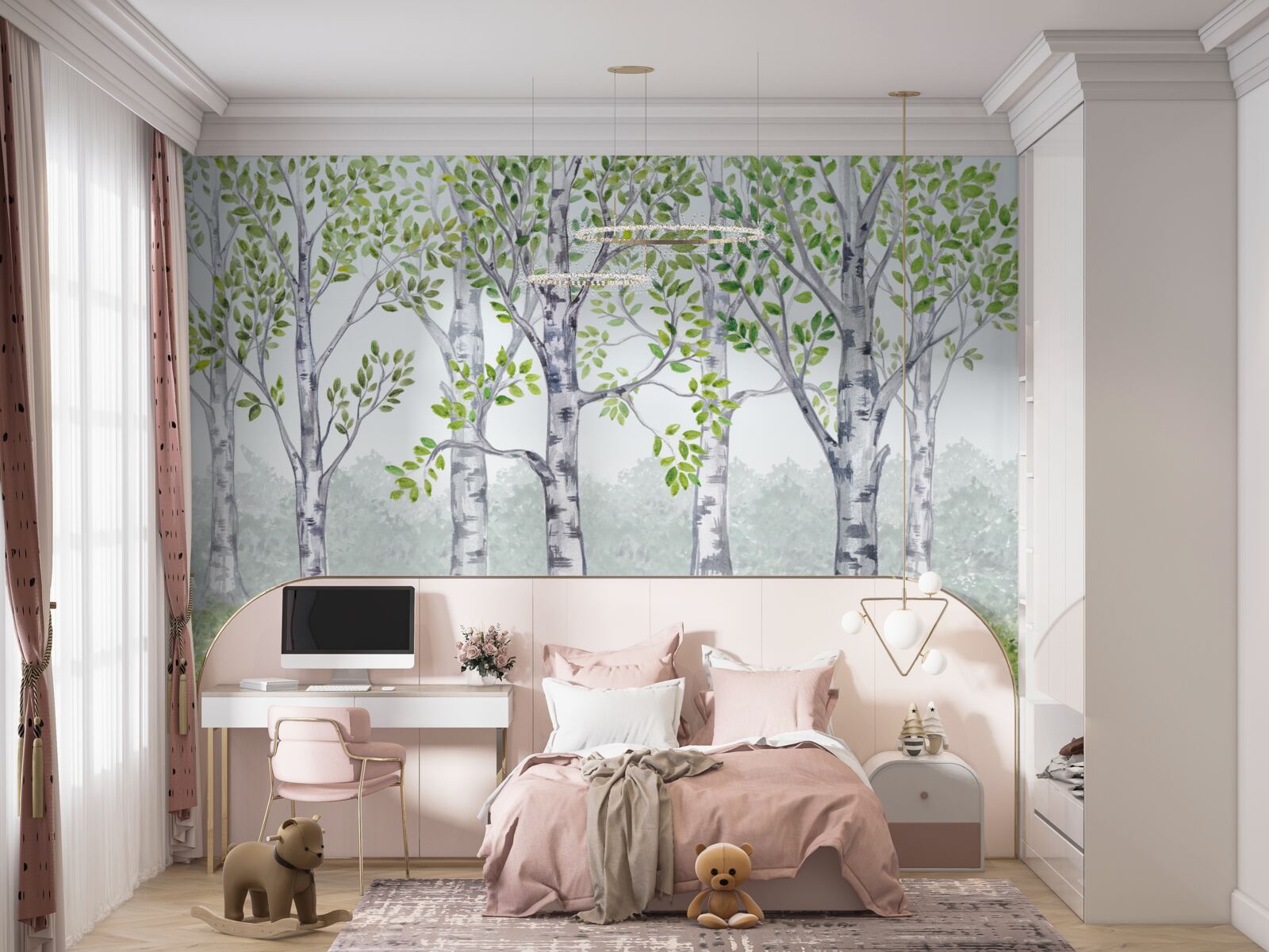 Fototapeta akvarel zobrazujúci brezový háj