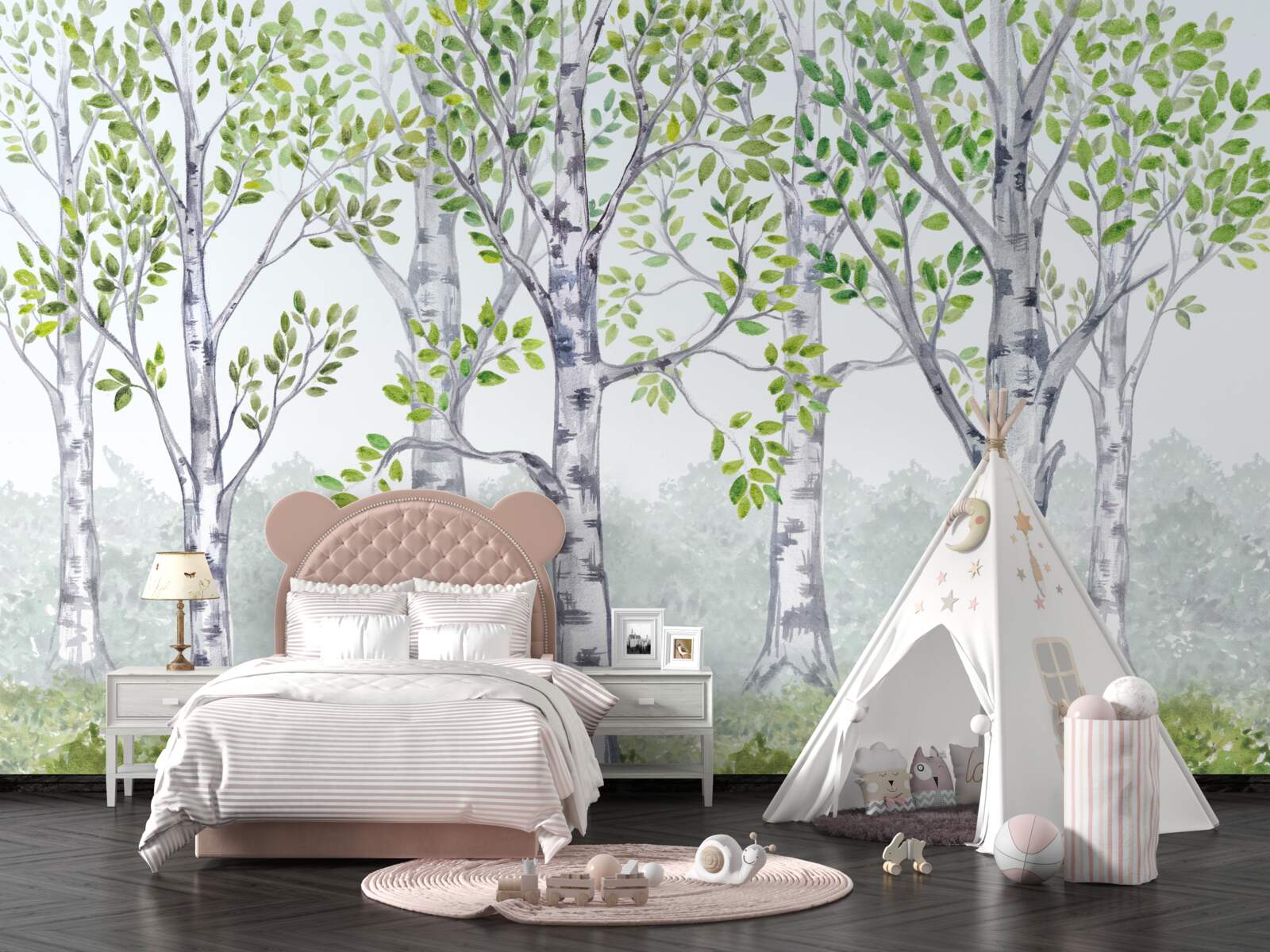 Fototapeta akvarel zobrazujúci brezový háj