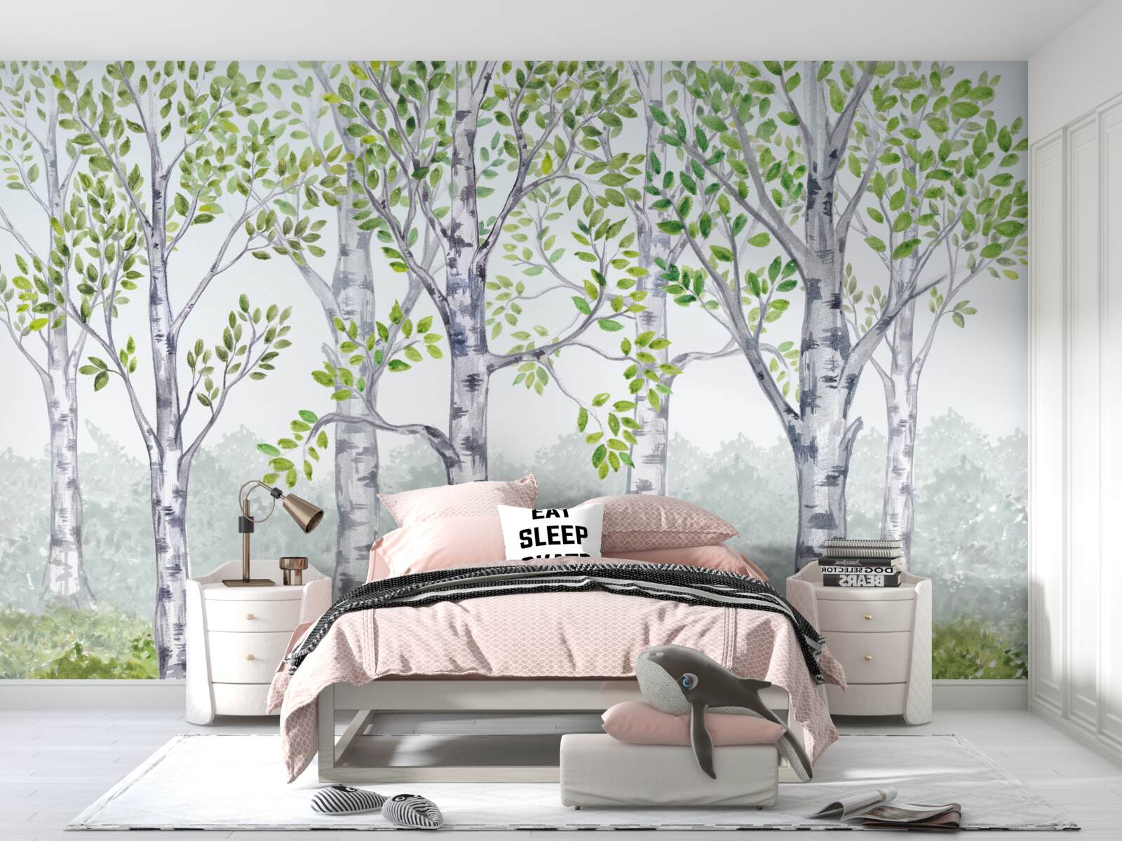 Fototapeta akvarel zobrazujúci brezový háj