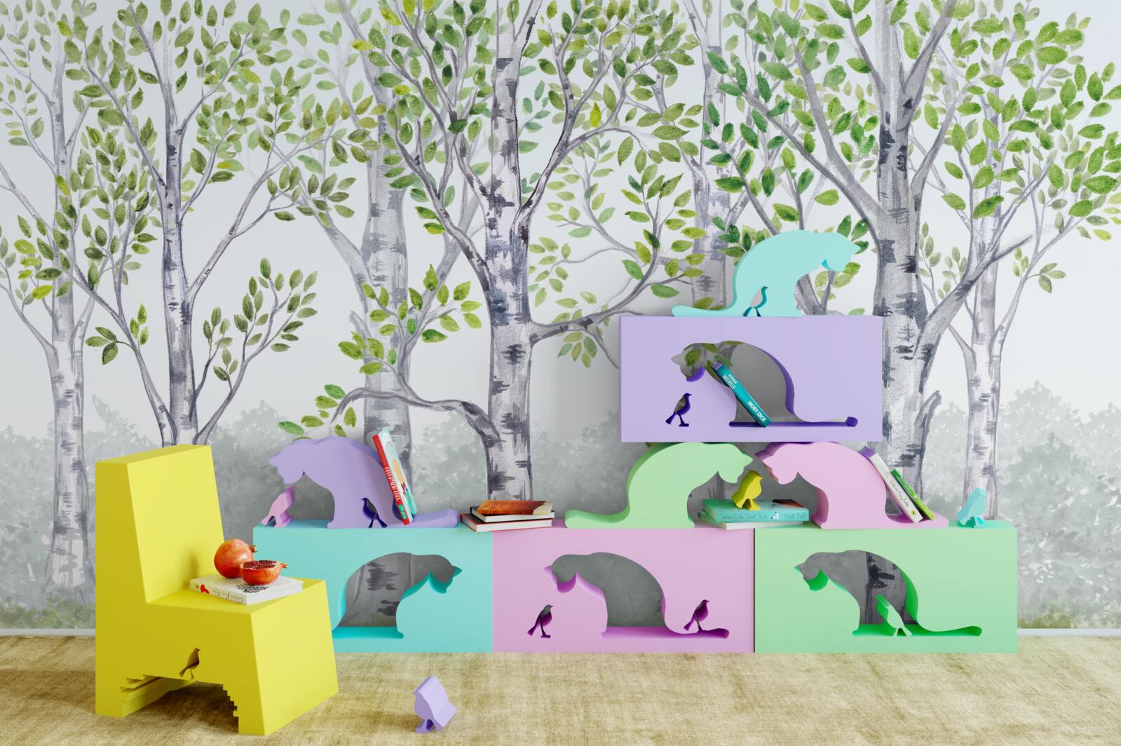 Fototapeta akvarel zobrazujúci brezový háj