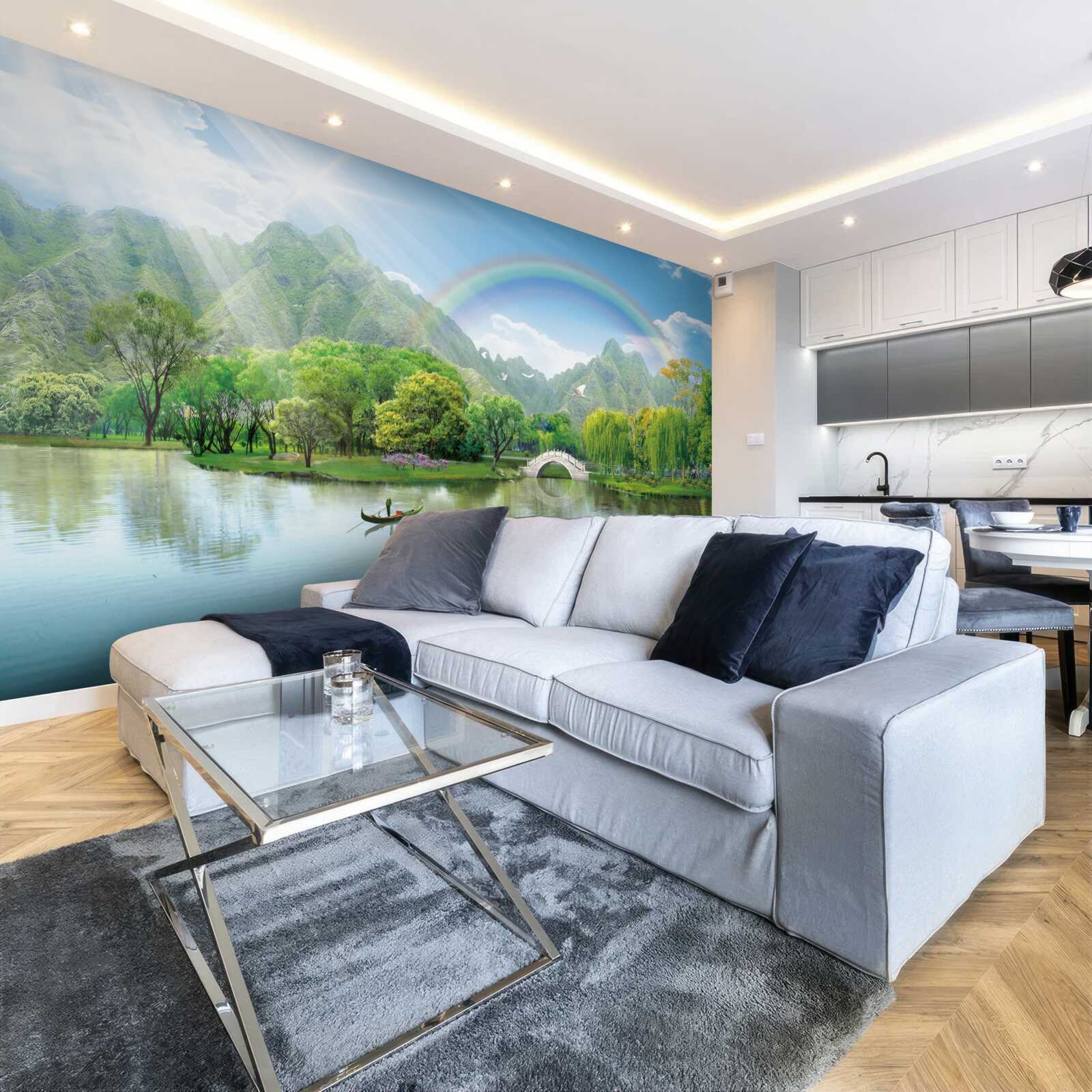 Fototapeta Japonské horské jazero s dúhou nad ním