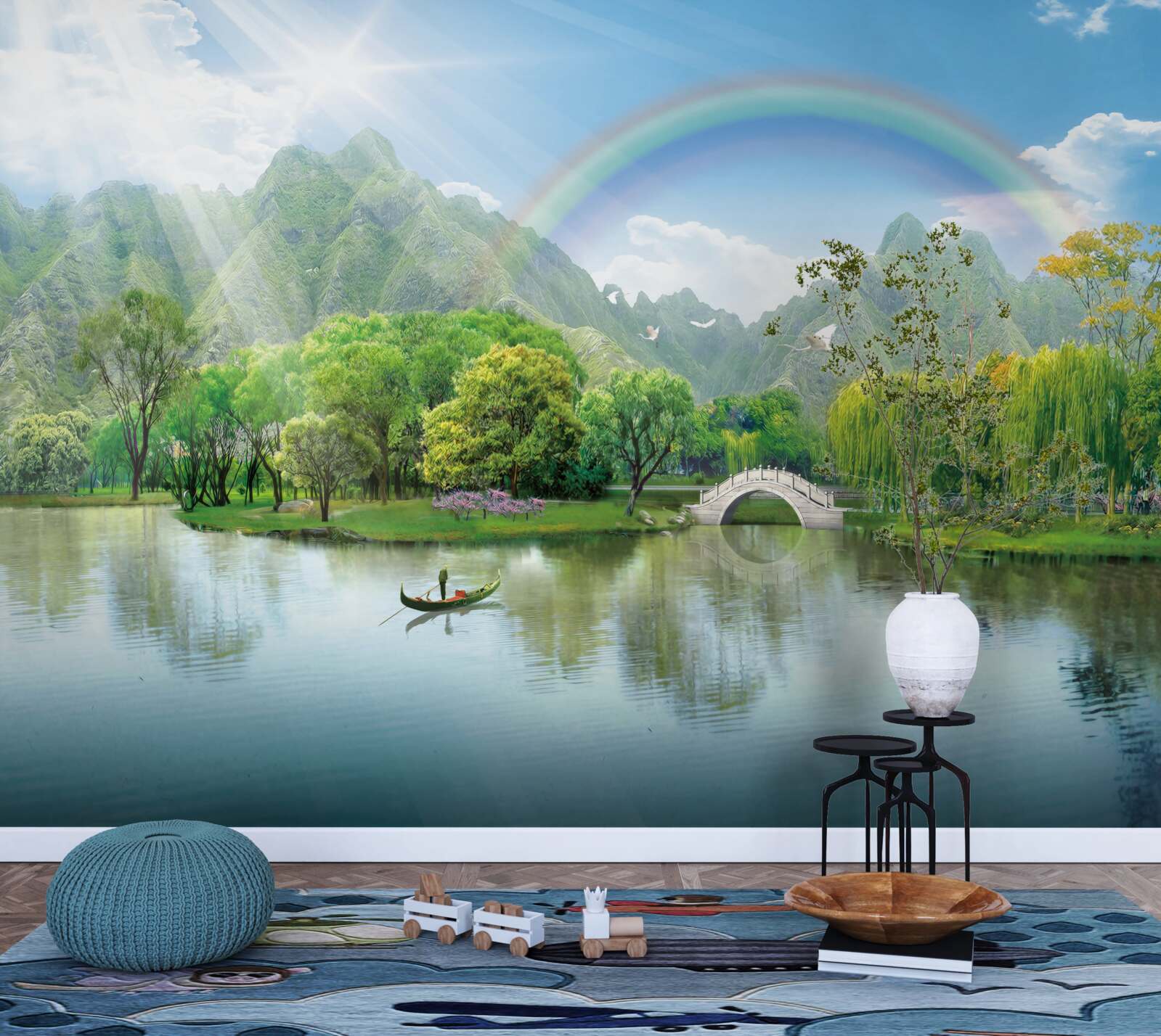 Fototapeta Japonské horské jazero s dúhou nad ním