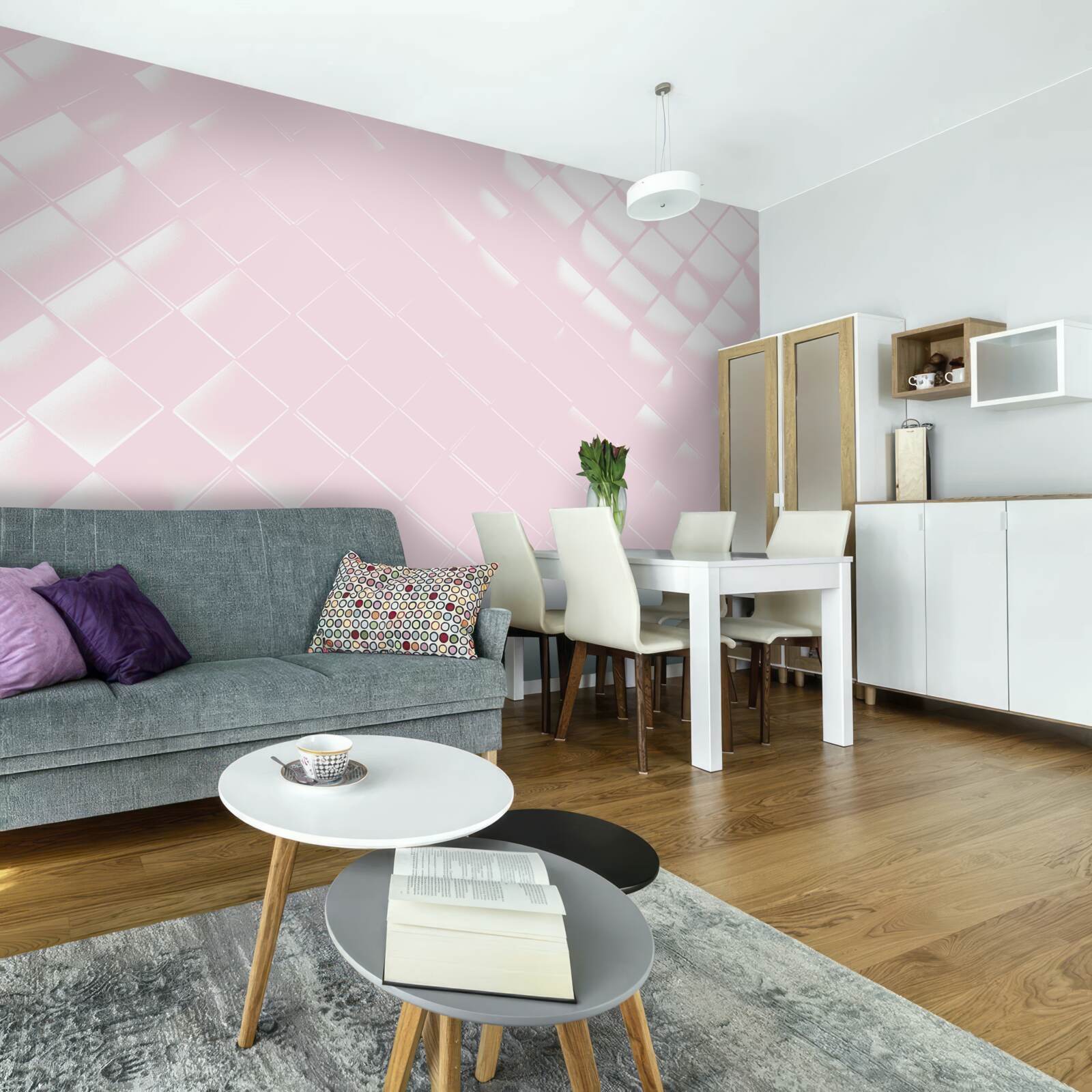 Fototapeta geometria v odtieňoch bielej a ružovej