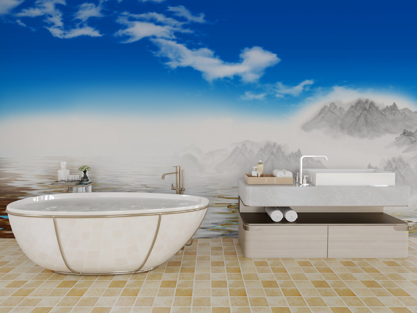 Fototapeta tichá voda pod horami