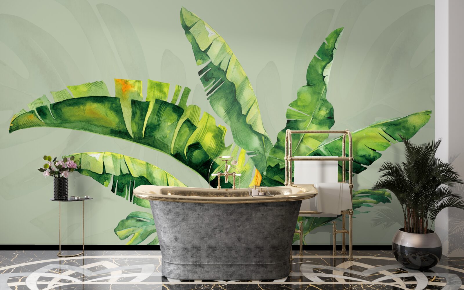 Fototapeta monstera a zelená papraď