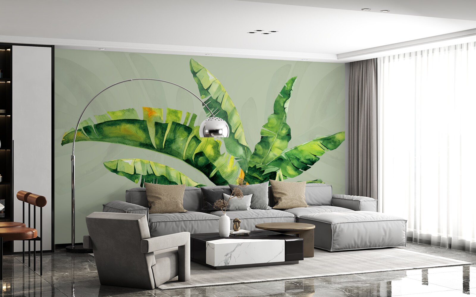 Fototapeta monstera a zelená papraď