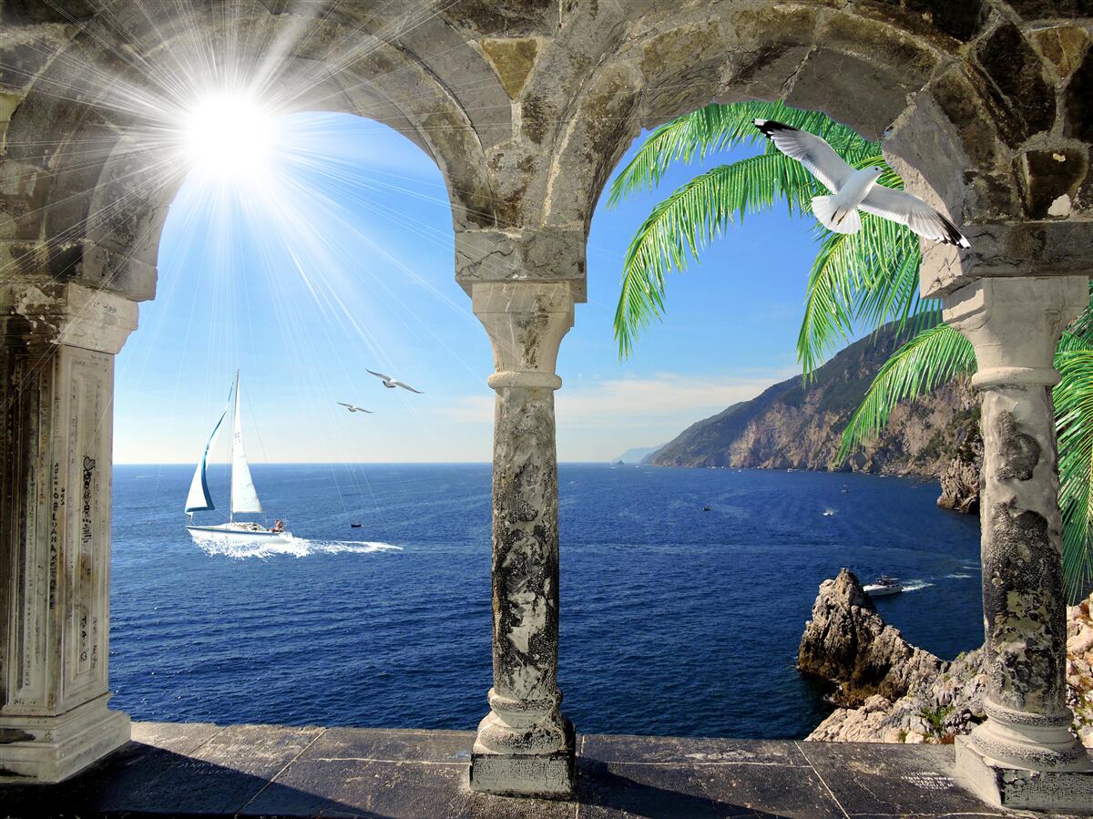 Fototapeta staroveký oblúk s výhľadom na more