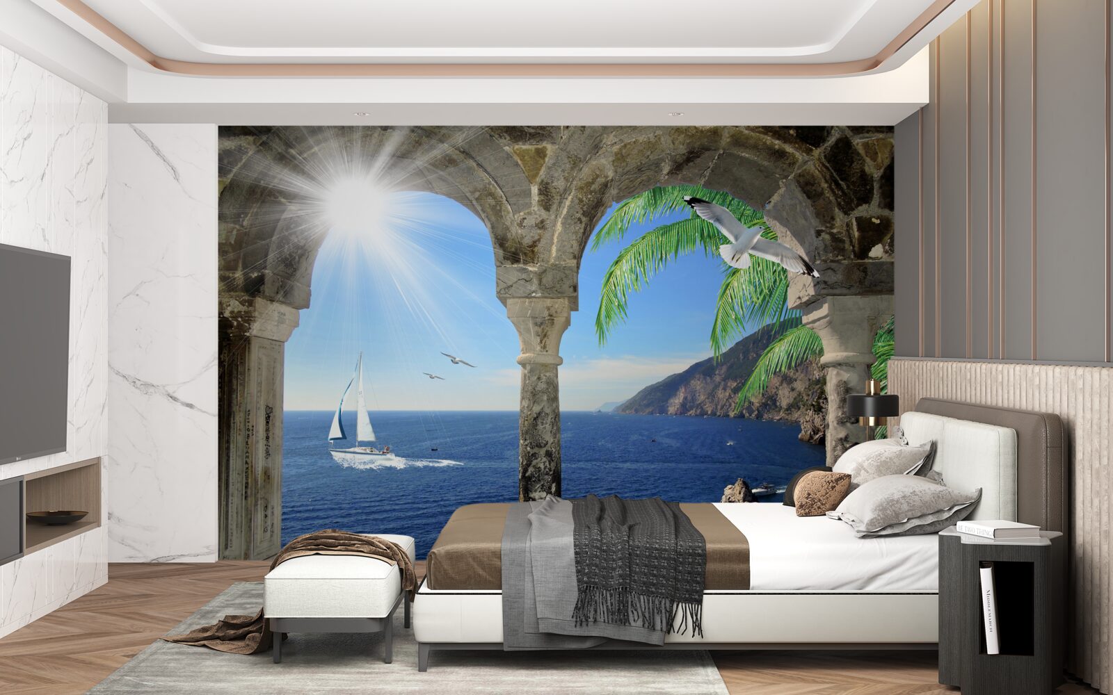 Fototapeta staroveký oblúk s výhľadom na more