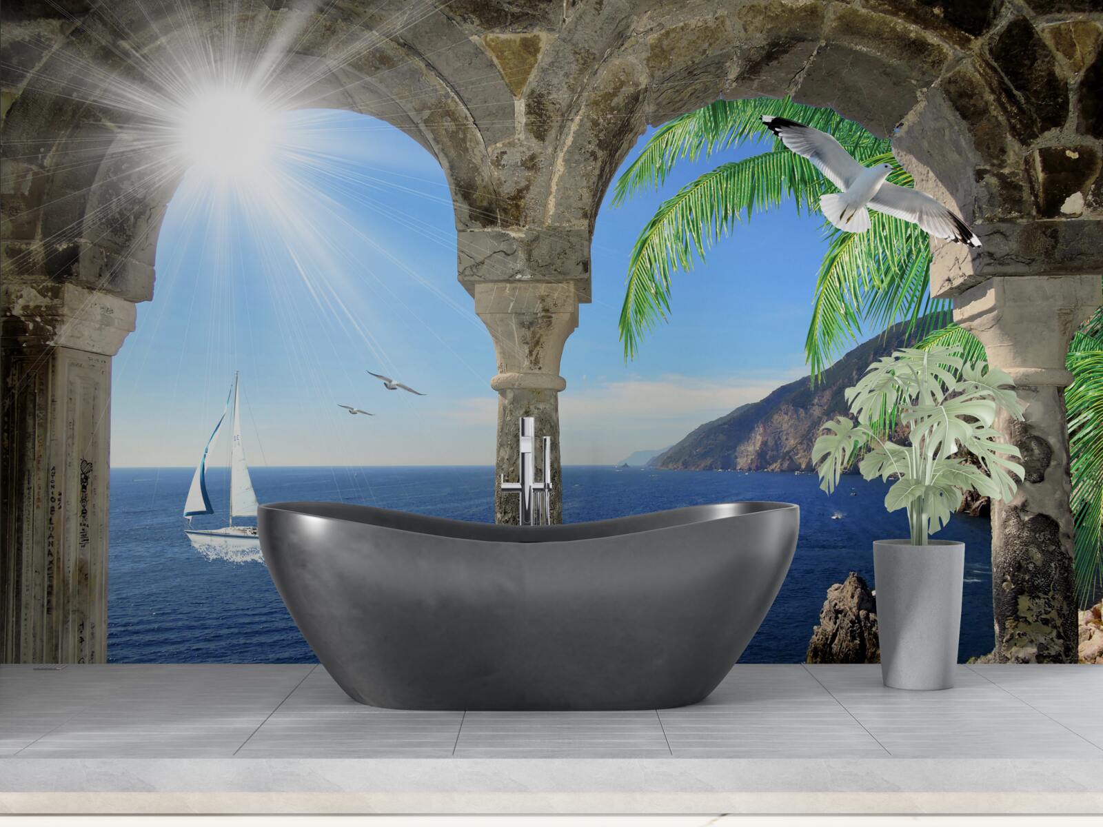 Fototapeta staroveký oblúk s výhľadom na more