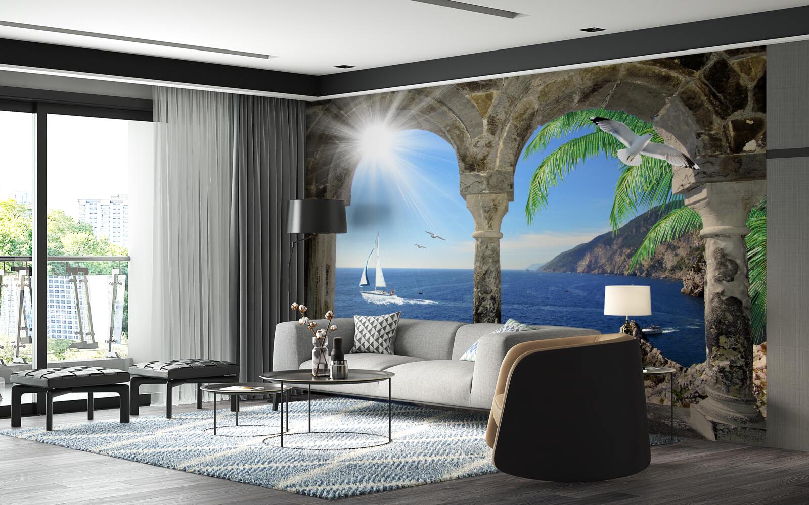 Fototapeta staroveký oblúk s výhľadom na more