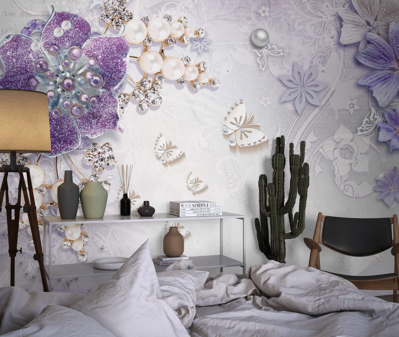 Fototapeta zlatá orchidea s fialovými a perleťovými prvkami