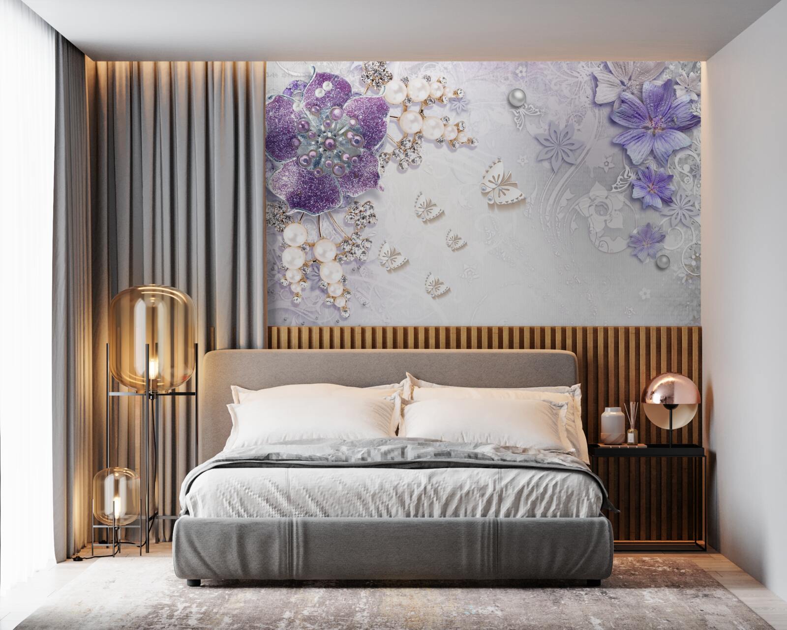 Fototapeta zlatá orchidea s fialovými a perleťovými prvkami