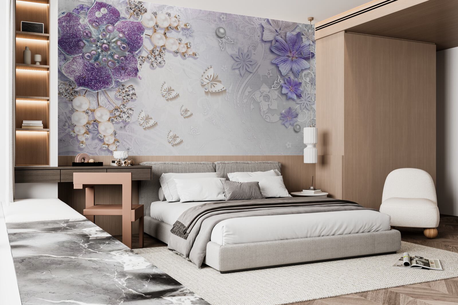 Fototapeta zlatá orchidea s fialovými a perleťovými prvkami