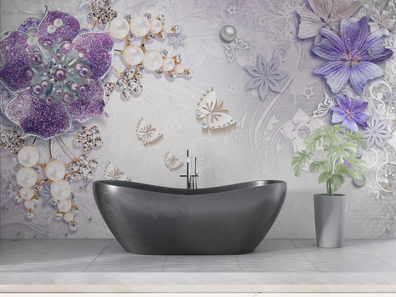 Fototapeta zlatá orchidea s fialovými a perleťovými prvkami