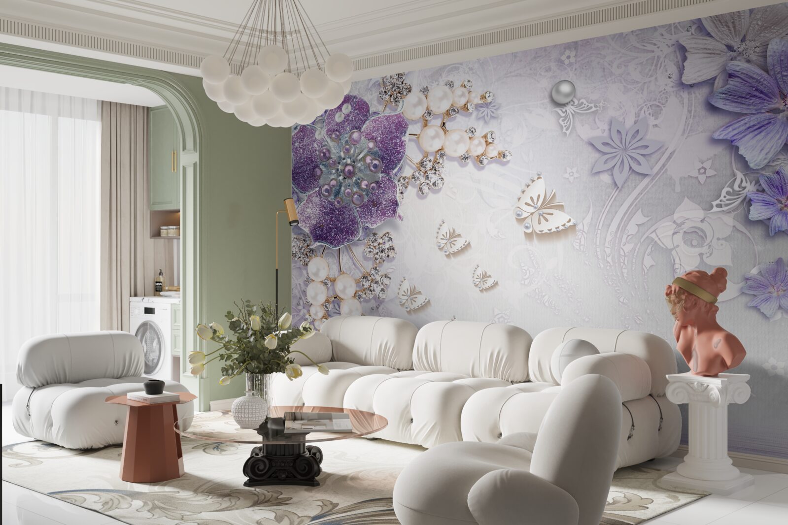 Fototapeta zlatá orchidea s fialovými a perleťovými prvkami