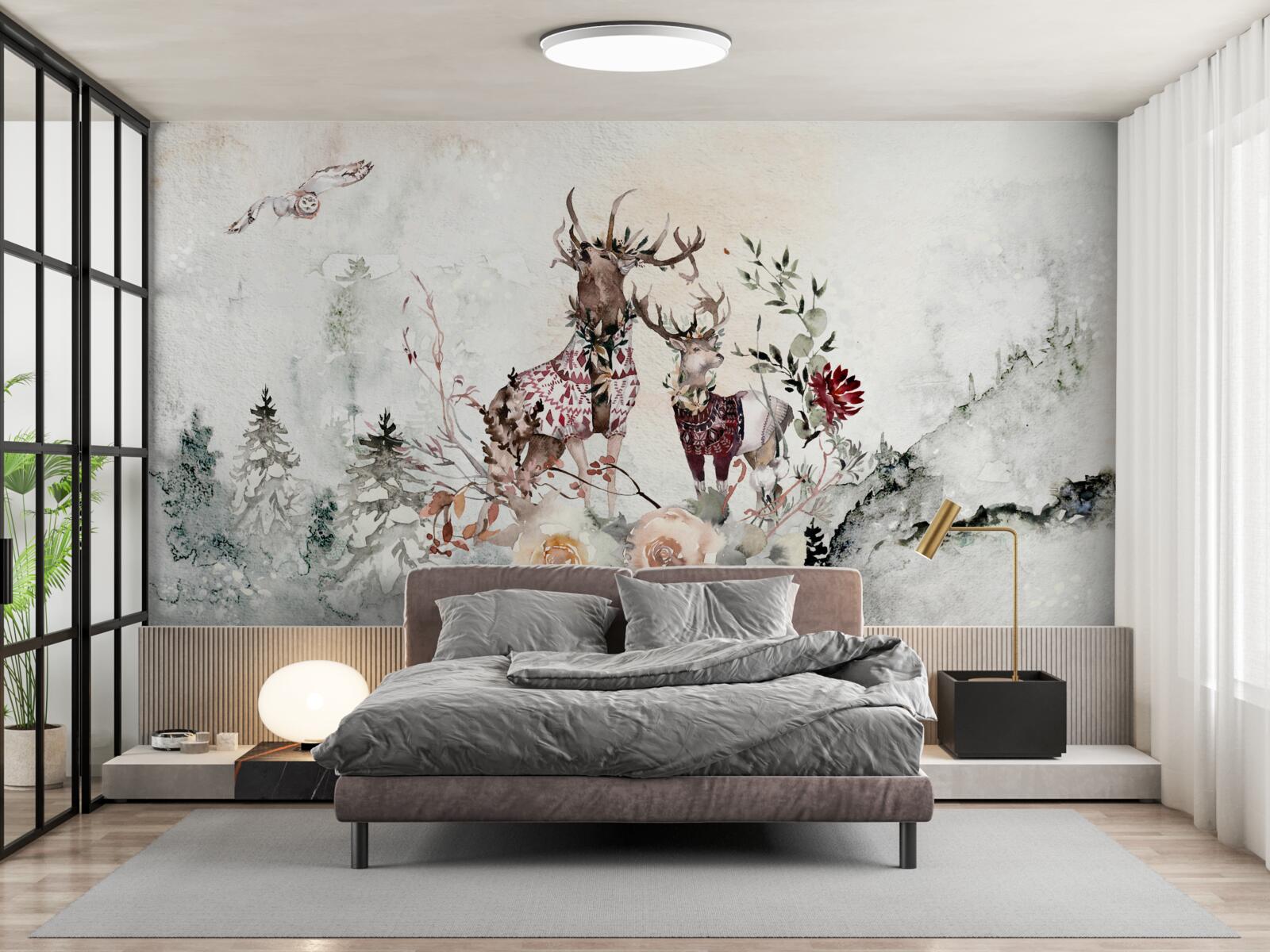 Fototapeta v hmlistom lese sú krásne jelene