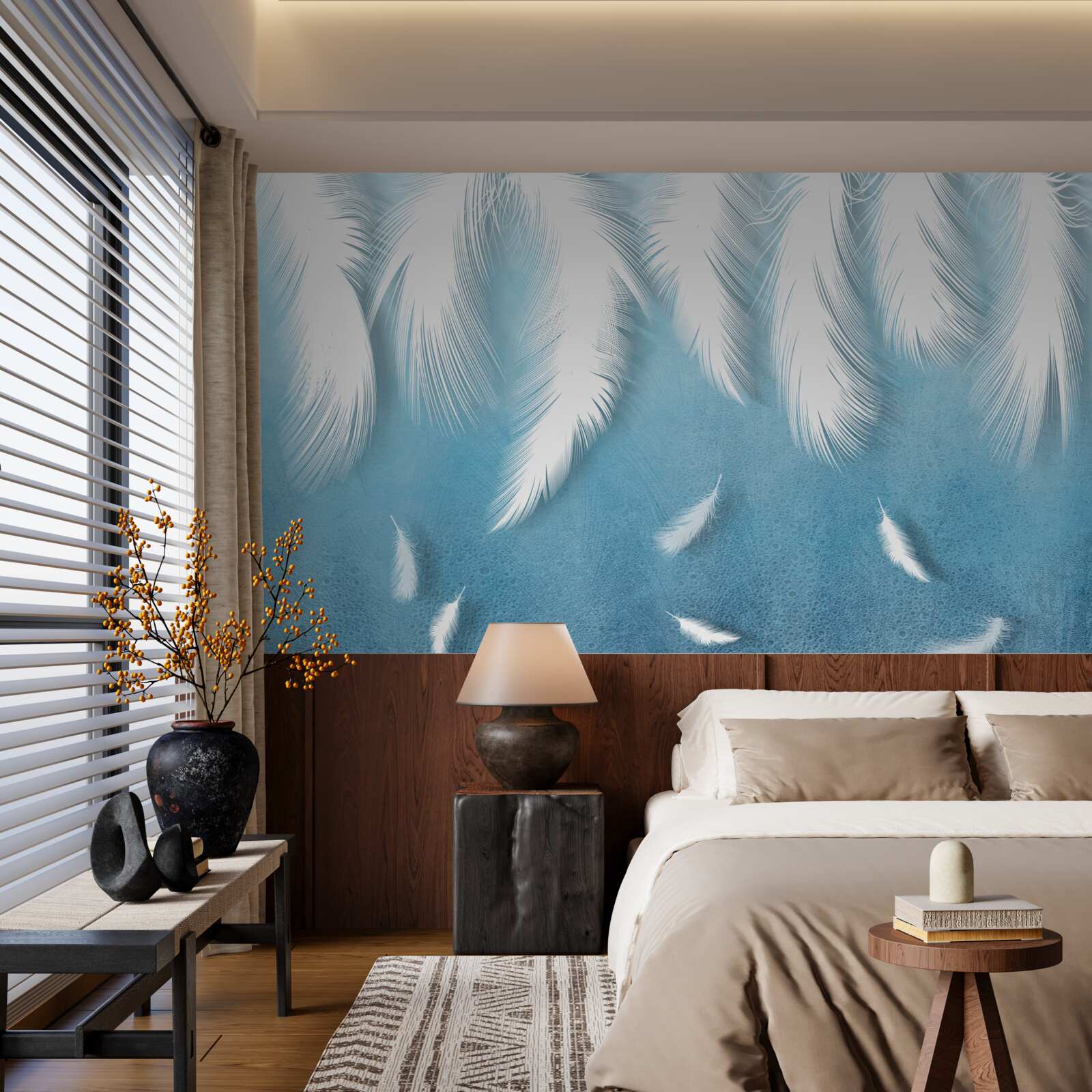 Fototapeta biele perie padajúce na modrú oblohu