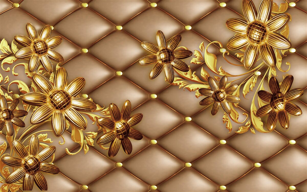 Fototapeta zlaté kvety na materiáli