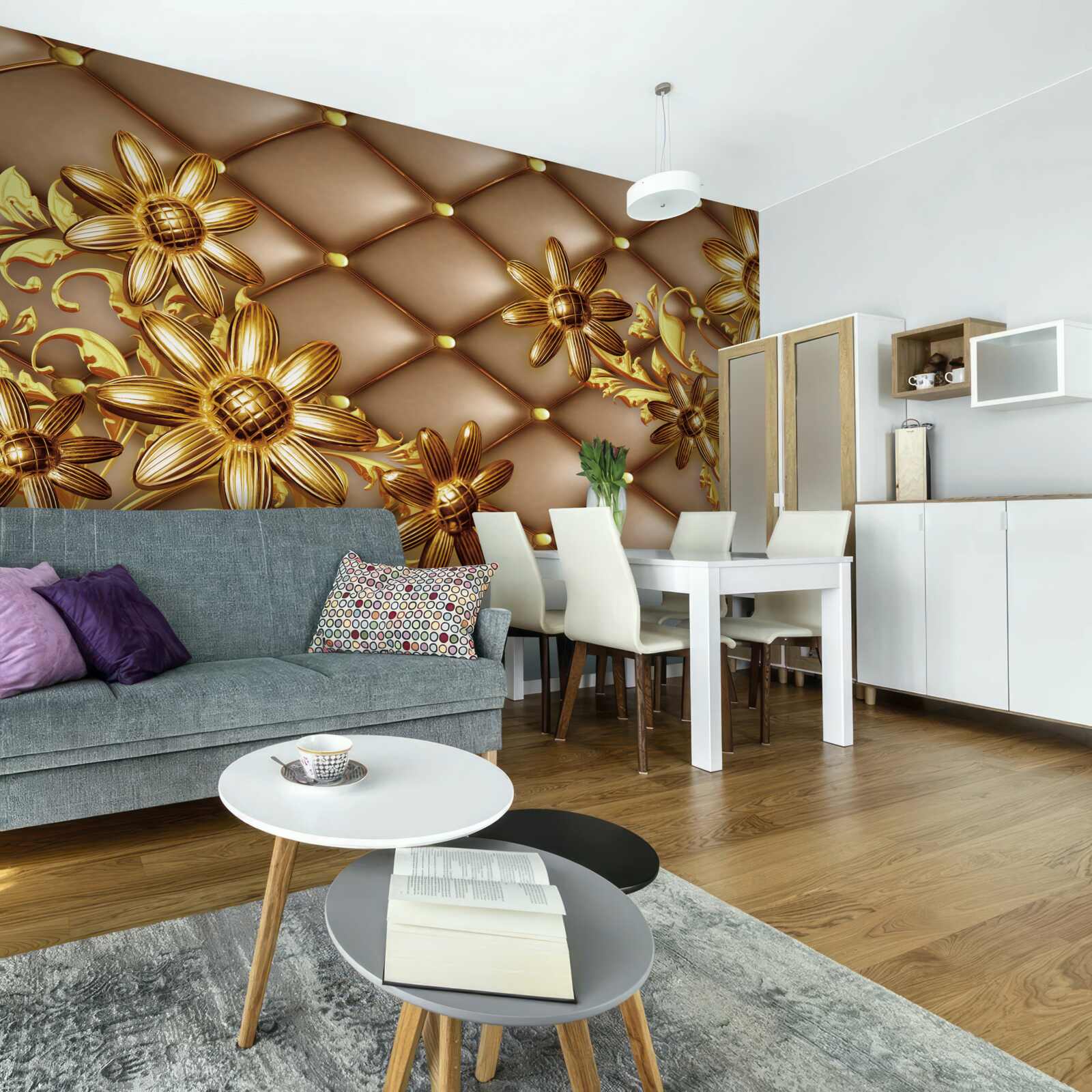 Fototapeta zlaté kvety na materiáli