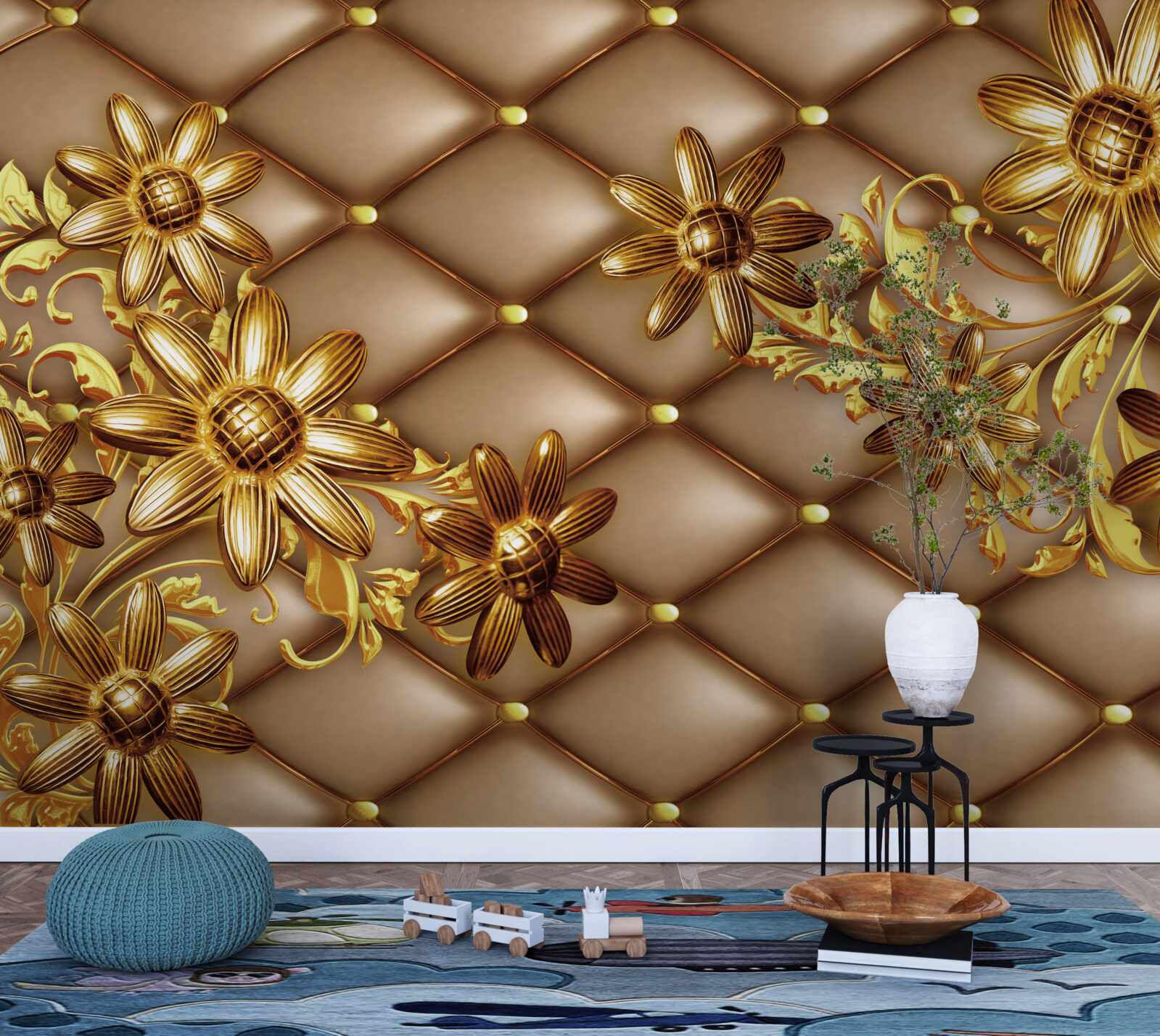 Fototapeta zlaté kvety na materiáli