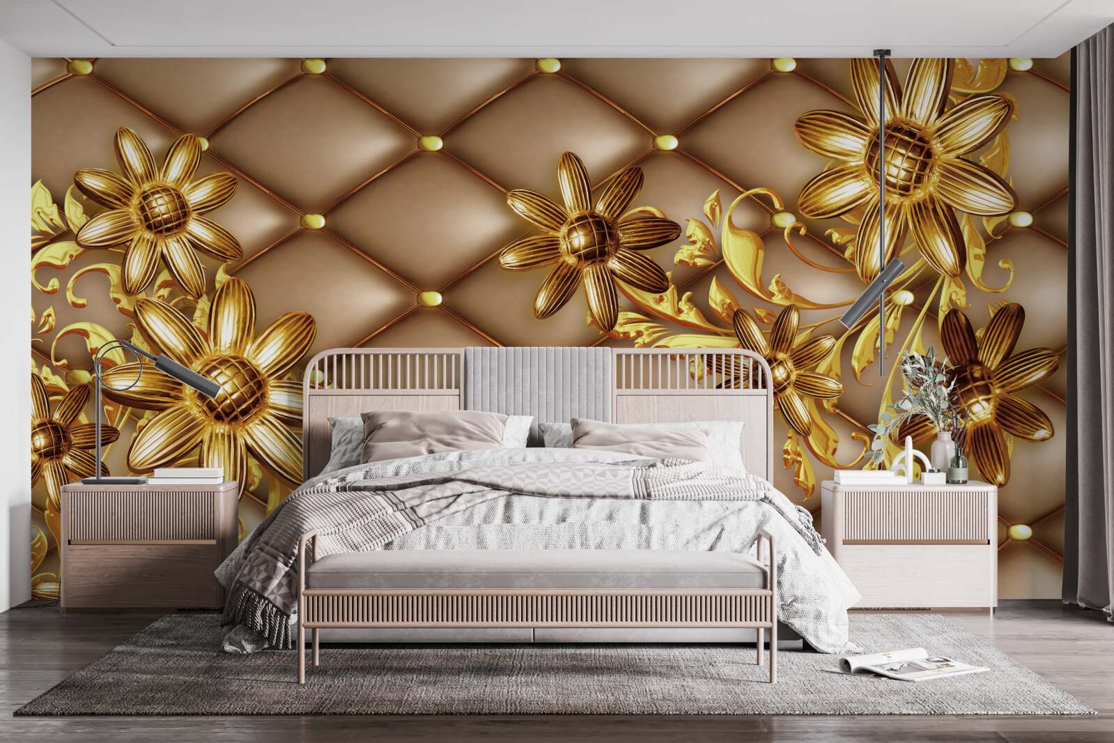 Fototapeta zlaté kvety na materiáli