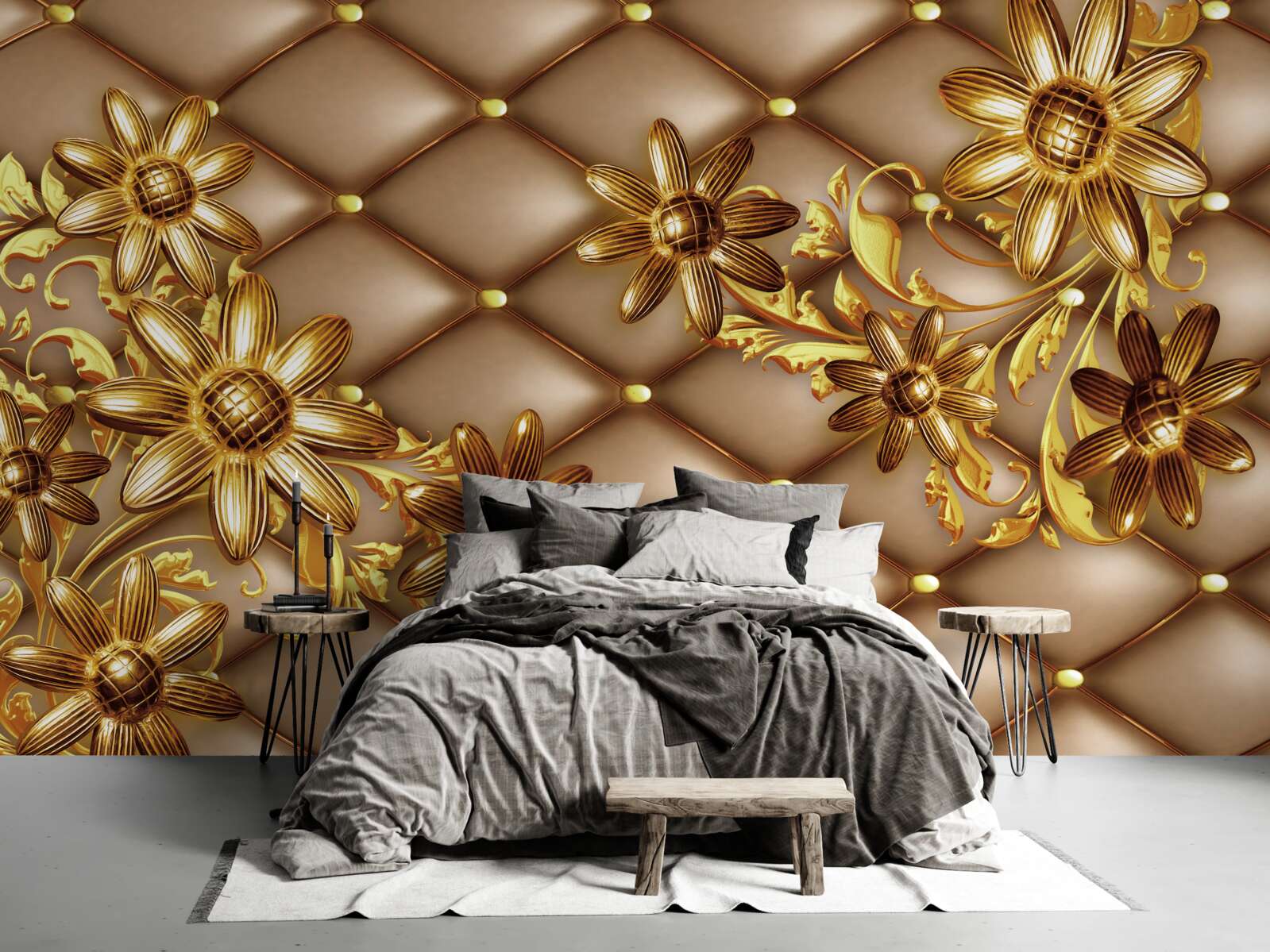 Fototapeta zlaté kvety na materiáli