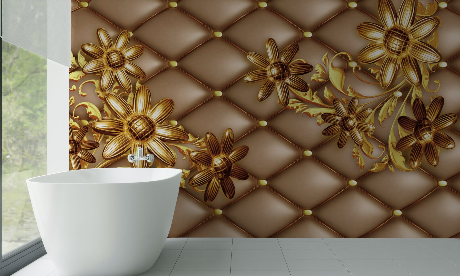 Fototapeta zlaté kvety na materiáli